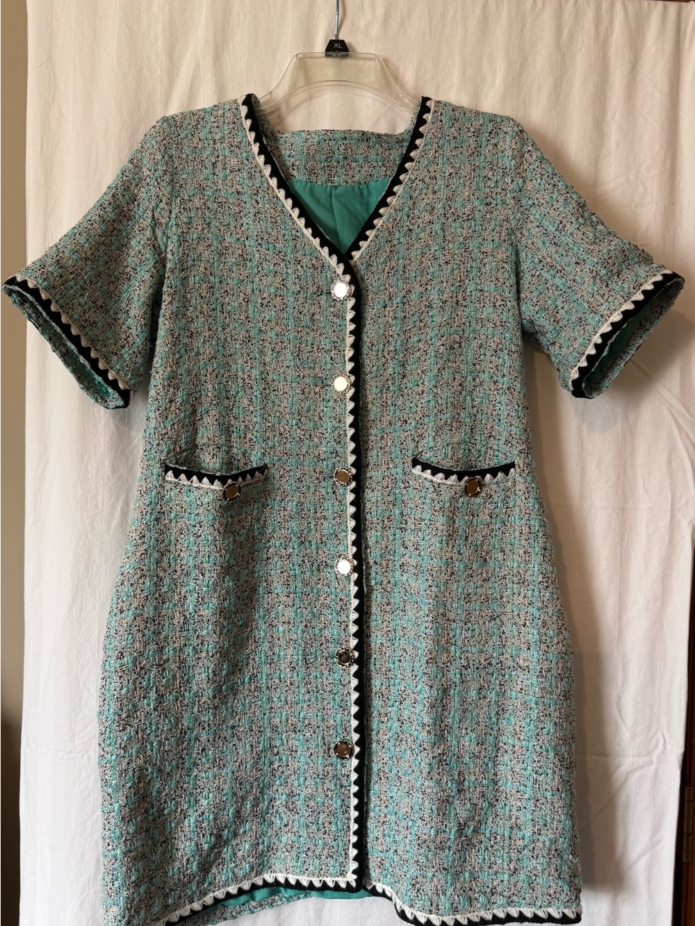 Women’s Size L Tweed Short Sleeve Button Front Mini Dress